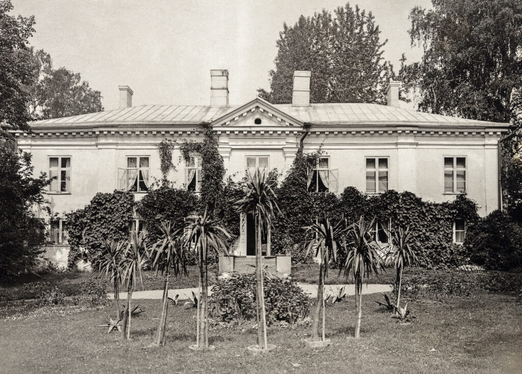 Kulosaaren kartanon päärakennus ja puistoa Cronstedtin aikana ennen vuotta 1907. Kulosaari oli tuolloin vielä osa Helsingin maalaiskuntaa. 